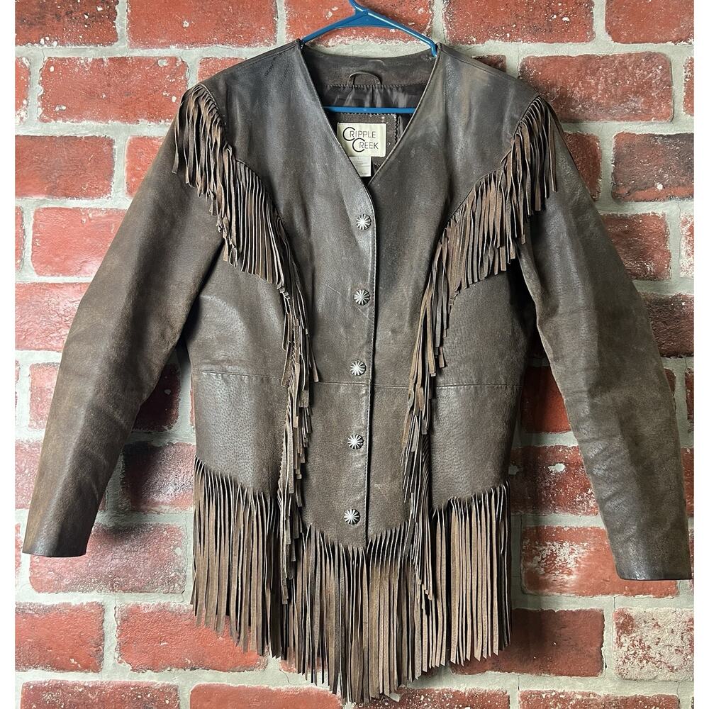Cripple Creek Fringe Western Leather Jacket Womens Size Large